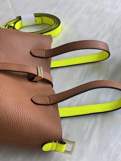 Meli Melo Thela Mini Shopper Tan & Yellow Fluorescent Leather Cross Body Bag For Women