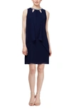 Slny Tiered Embellished Scoop Neck Dress In Nav
