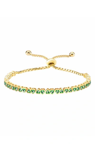 Gabi Rielle 14k Yellow Gold Vermeil Green French Enamel Heart Bolo Bracelet