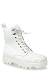 Chase & Chloe Chelsey Patent Lug Sole Combat Boot In White Patent