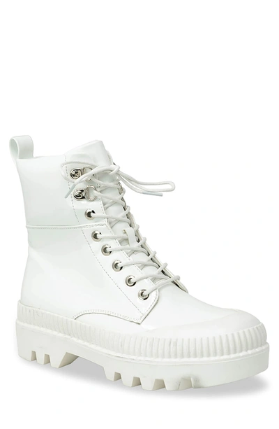 Chase & Chloe Chelsey Patent Lug Sole Combat Boot In White Patent