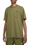 Nike Premium Essential Oversize Pocket T-shirt In Rough Green/ Black