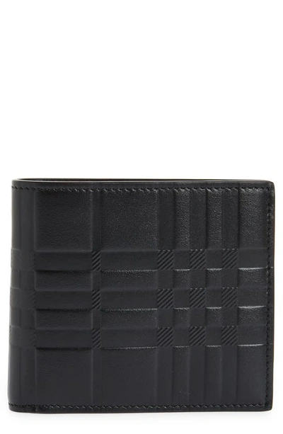 Burberry Check Embossed Leather International Bifold Wallet In Black