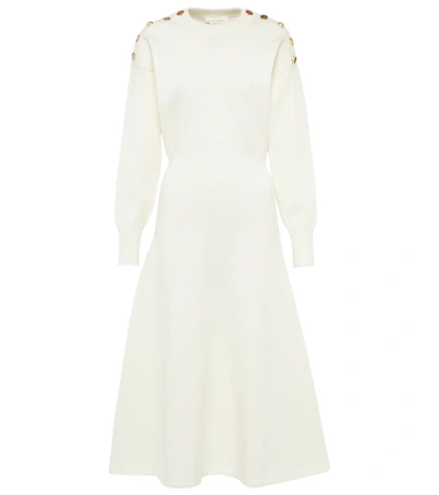 Alexander Mcqueen Buttoned Wool-blend Midi Dress In Ivory/gold