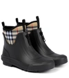 Burberry Flinton Check Waterproof Rain Boot In Black/archve Beige