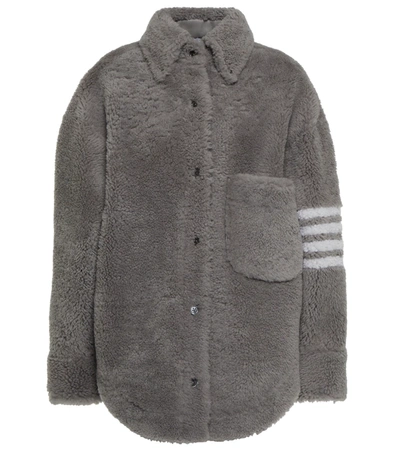 Thom Browne Stripe-detail Relaxed-fit Shearling Jacket In Grey