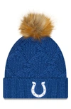 NEW ERA NEW ERA ROYAL INDIANAPOLIS COLTS LUXE CUFFED KNIT HAT WITH POM,4217400