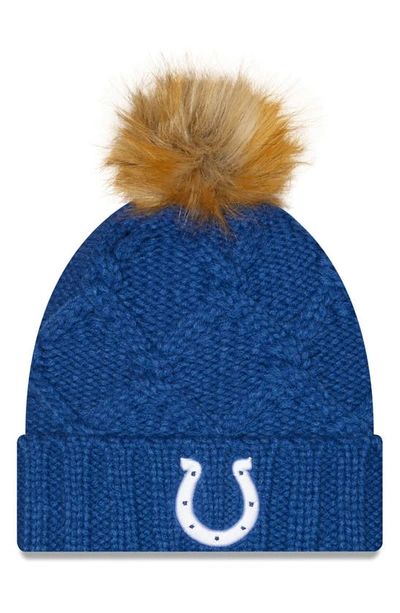 New Era Women's Royal Indianapolis Colts Luxe Cuffed Knit Hat With Pom