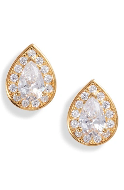 Nordstrom Metal Rim Pear Cubic Zirconia Stud Earrings In Clear- Gold