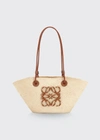 Loewe X Paula's Ibiza Anagram Small Basket Bag In Iraca Palm With Leather Handles In Natural/tan