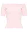 Alexander Mcqueen Off-the-shoulder Stretch-knit Top In Ice Pink