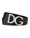 DOLCE & GABBANA MEN'S LEATHER BELT WITH LOGO-PLATE BUCKLE,PROD162890354