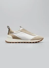 Brunello Cucinelli Mixed Leather Slip-on Runner Sneakers In C8193 Grey