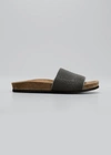Brunello Cucinelli Textured Strap Slip-on Sandals With Cushioned Footbed In Ultrablack