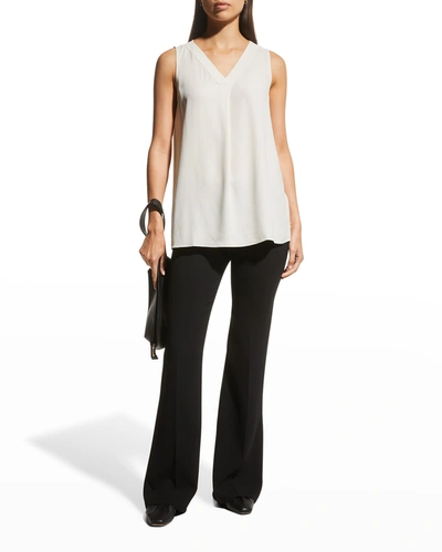 Eileen Fisher Silk Georgette Crepe V-neck Tank In Bone