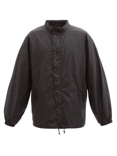Balenciaga Logo Jacquard Nylon Rain Jacket In Black