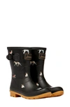 Joules Print Molly Welly Rain Boot In Black Dog
