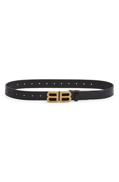 Balenciaga Hourglass Logo Buckle Leather Belt In Black