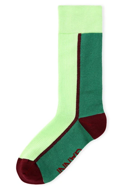 Ganni Bi-colour Ribbed Cotton-blend Socks In Green