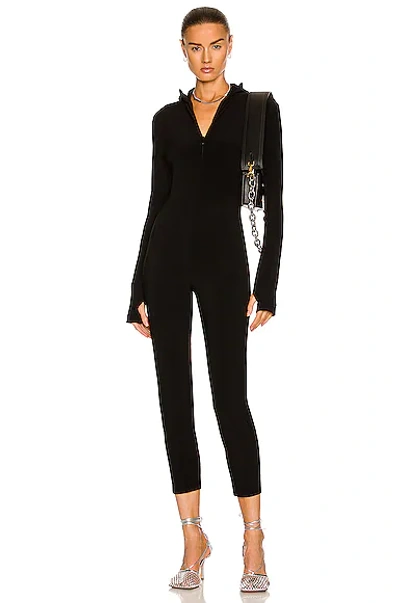 Norma Kamali Long Sleeve Turtleneck Skull Cap Catsuit In Black