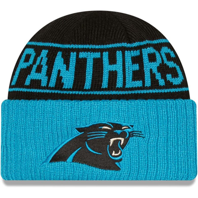 New Era Men's Black And Blue Carolina Panthers Reversible Cuffed Knit Hat In Black,blue