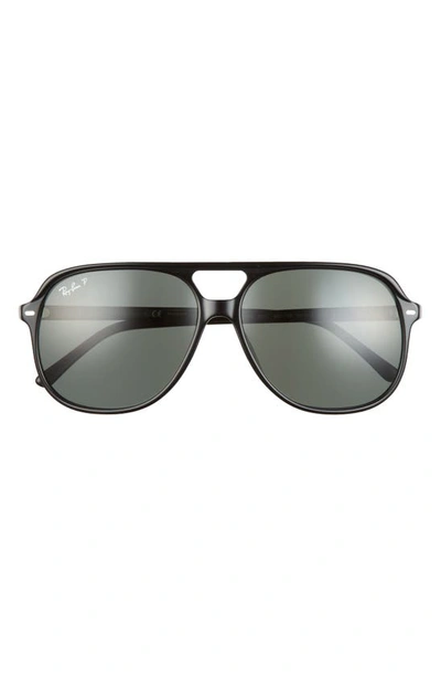 Ray Ban 60mm Square Polarized Sunglasses In Black/ Polar Green