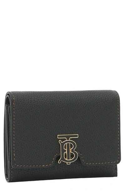 Burberry Tb Monogram Grainy Leather Wallet In Black
