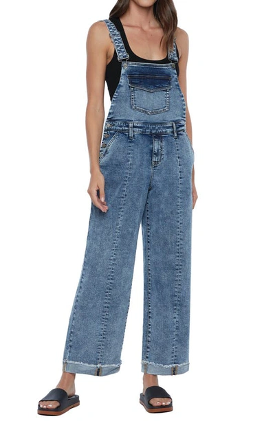 Wash Lab Denim Union Cotton Blend Wide Leg Overalls In Pitch Blue