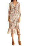 Veronica Beard Derby Long Sleeve Silk Midi Dress In Oat Multi