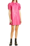 Alice And Olivia Jem Faux Leather Puff Sleeve Minidress In Wild Pink