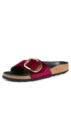 Birkenstock Madrid Big Buckle Womens Velvet Logo Slide Sandals In Maroon