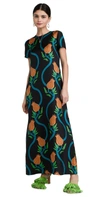 La Doublej Floral-print Silk Midi Swing Dress In Melograno Nero