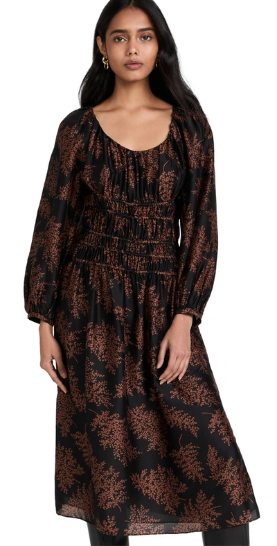 Rebecca Taylor Arden Fern Print Silk Midi Dress In Brown