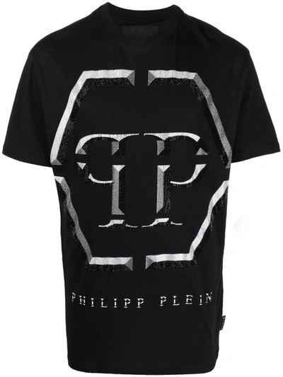 Philipp Plein Embellished-logo T-shirt In Schwarz