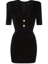 Balmain Short Knit Dress With Gold Buttons In Schwarz