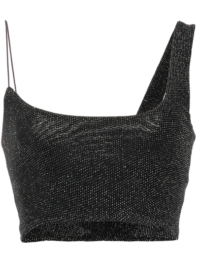 Alix Nyc Perry Glitter Asymmetrical Crop Top In Black/silver 046
