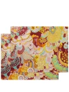 La Doublej Set Of 2 Abstract-print Table Mats In Rosa