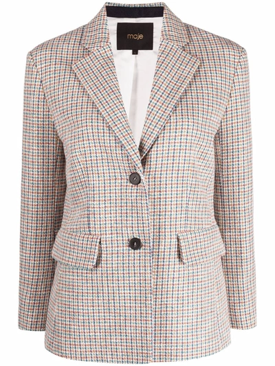 Maje Houndstooth Tweed-style Tailored Jacket In Blue