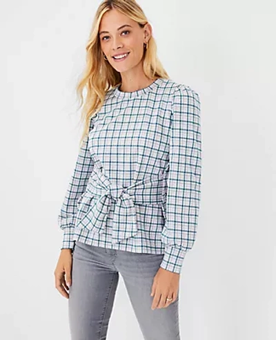 ANN TAYLOR PLAID PUFF SLEEVE TIE WAIST SWEATSHIRT 575705