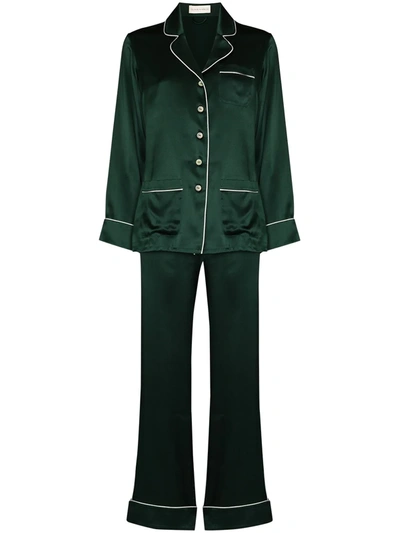 Olivia Von Halle Coco Silk Pyjama Set In Green