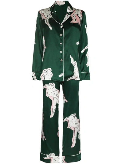 Olivia Von Halle Lila Waltz Printed Silk-satin Pyjama Set In Green