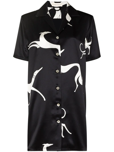 Olivia Von Halle Amika Dante Printed Silk Nightdress In Black