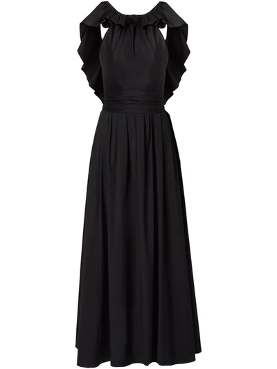 Carolina Herrera Sleeveless Ruffled Neckline A-line Maxi Dress In Black
