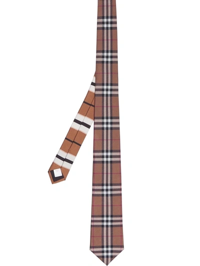 Burberry Checked Silk Tie In Brown