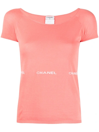 Pre-owned Chanel 2004 Intarsia Logo Knitted Top In Red