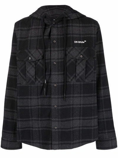 Off-white Check-print Hooded Shirt In ["grey"/ "multicolor"]