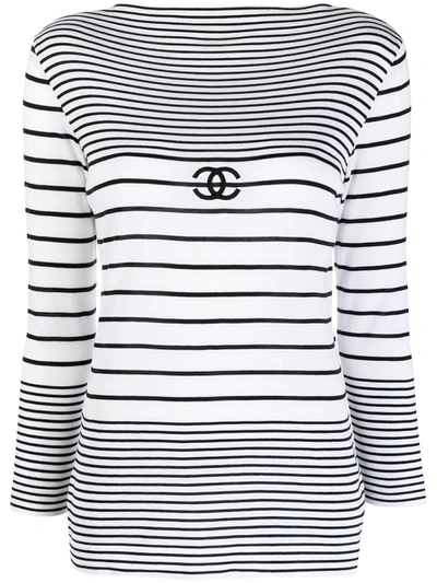 Pre-owned Chanel 1990s Cc Logo-embroidered Striped T-shirt