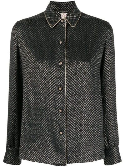 Pre-owned Chanel 1990s Metallic Threading Button-up Silk Shirt In Black