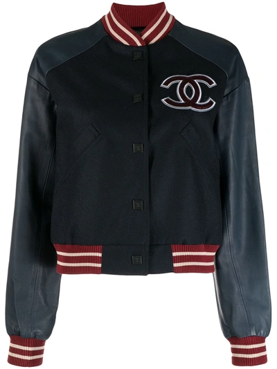 Pre-owned Chanel 2004 Cc Sports Line Varsity Jacket In Black
