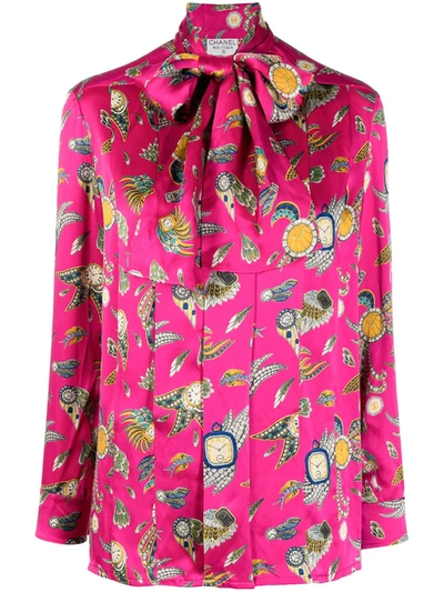 Pre-owned Chanel 1990s Jewel-print Silk Blouse In Pink